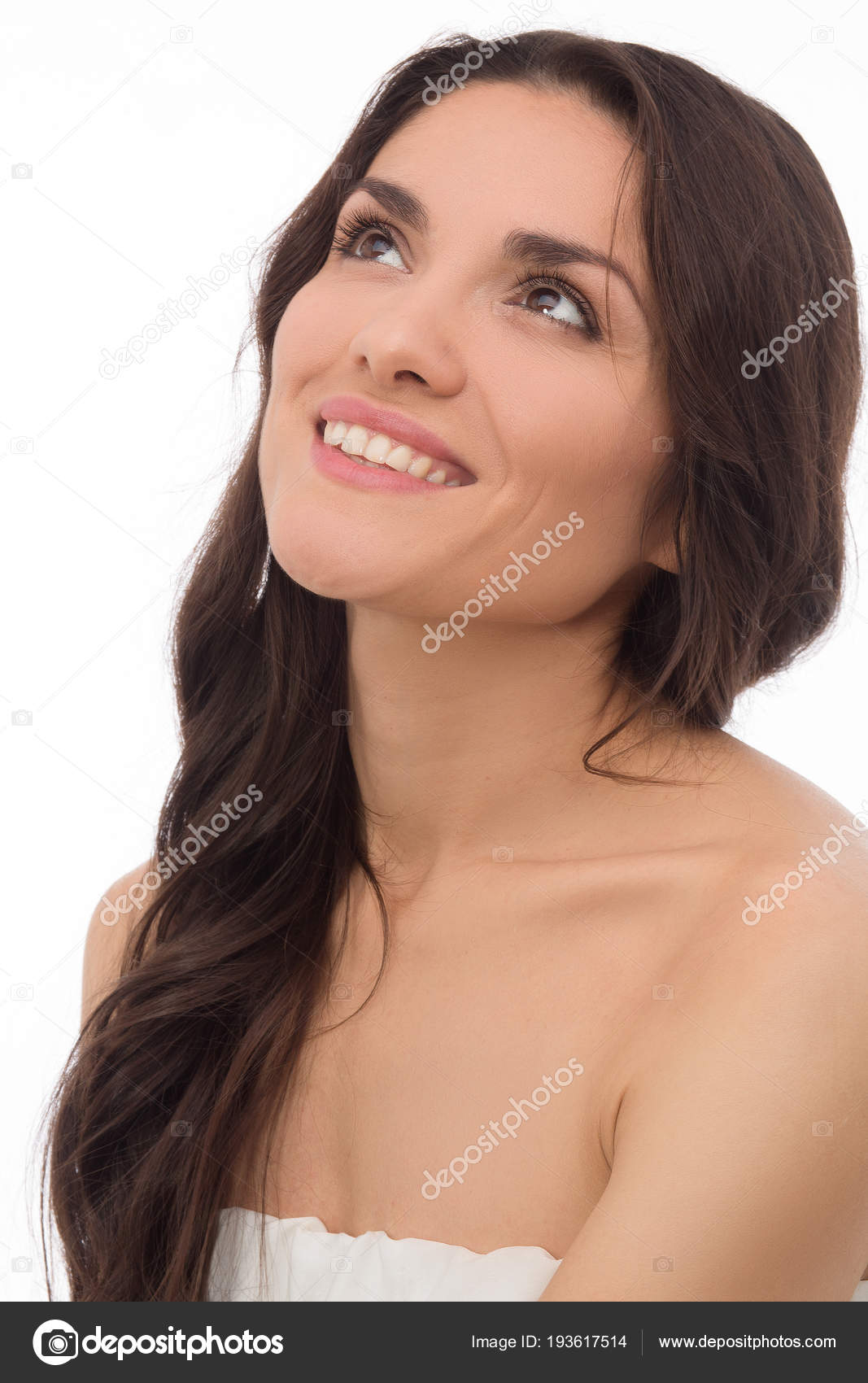 Pretty Brunette Woman Wearing White Dress Stock Photo By C Svyatoslavlipik