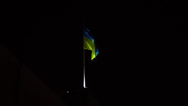 Geel en blauw Oekraïense vlag zwaait in de lucht — Stockvideo