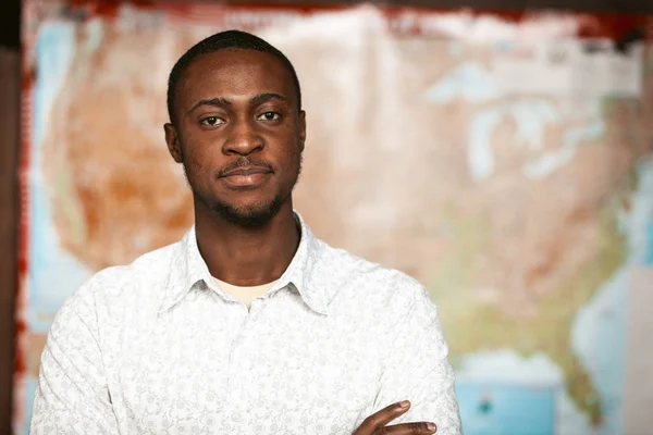 Confident Black Man On American Map Background — Stock Photo, Image