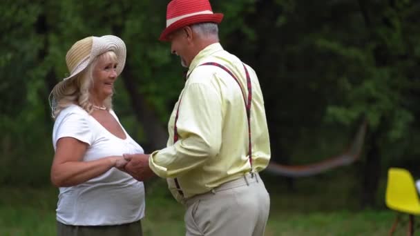 Vieux couple debout sur le côté et tenant leurs mains — Video