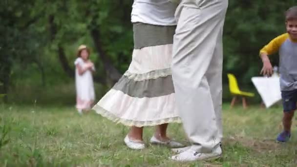 Älteres Paar tanzt im Garten — Stockvideo