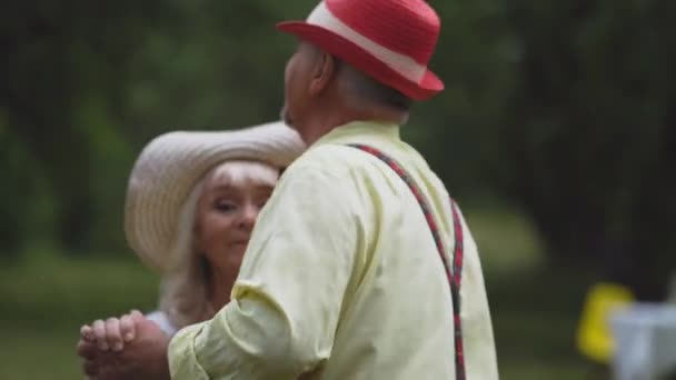 Elderly Man And Woman Dancing In The Garden — 图库视频影像