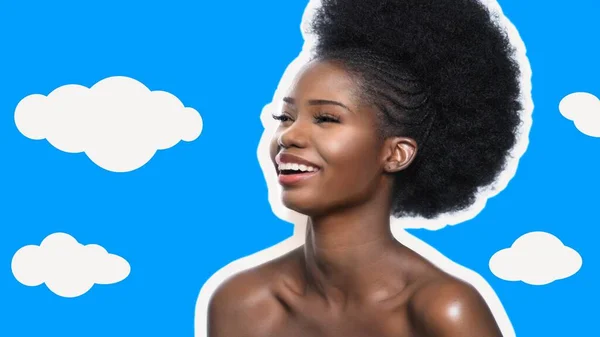 Femme Rire Avec Afro Coiffure, Vue Profil — Photo