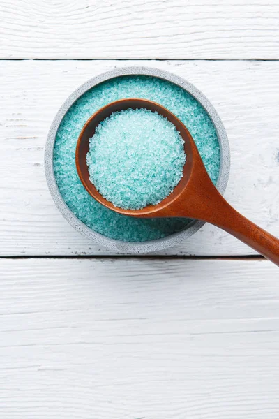 Sea salt in wooden spoon — Stock Photo, Image