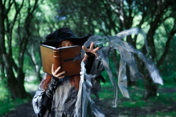 Image de sorcière avec livre magique — Photo