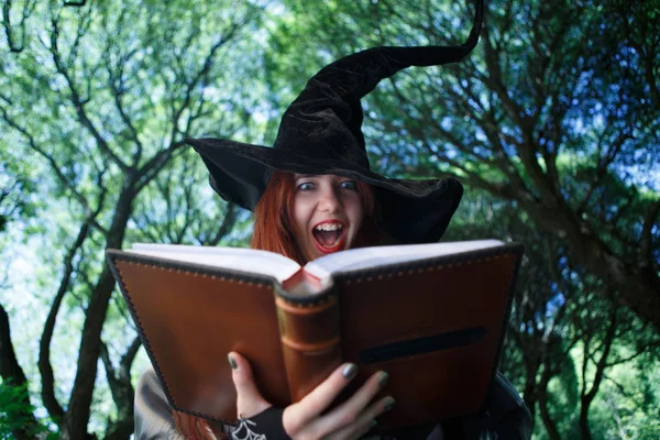 Uzun siyah şapkalı çığlık cadı fotoğrafı — Stok fotoğraf