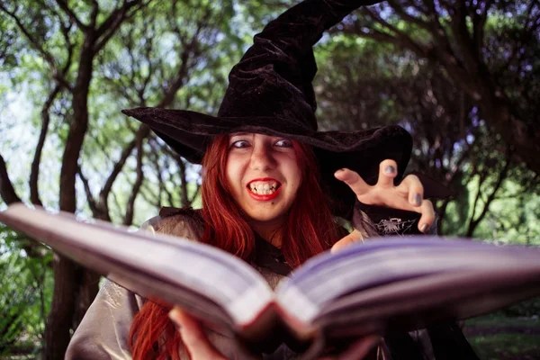 邪恶的女巫与法术书照片 — 图库照片