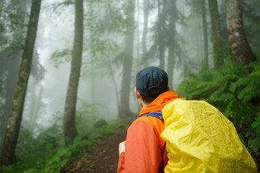 Genç adam sırt çantası ile arka üzerinden görüntü