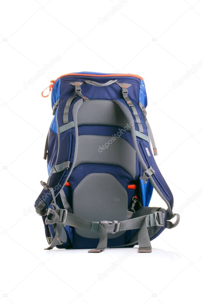 Photo of tourist backpack on white background