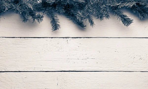 Weihnachtsholztextur mit Tanne im oberen Quadrat — Stockfoto