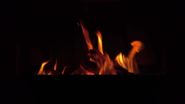 Fire in fireplace. — Stock Video