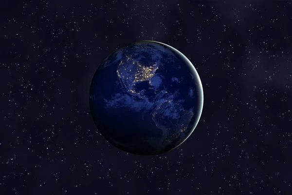 Blauer Planet unter Sternen im Universum — Stockfoto