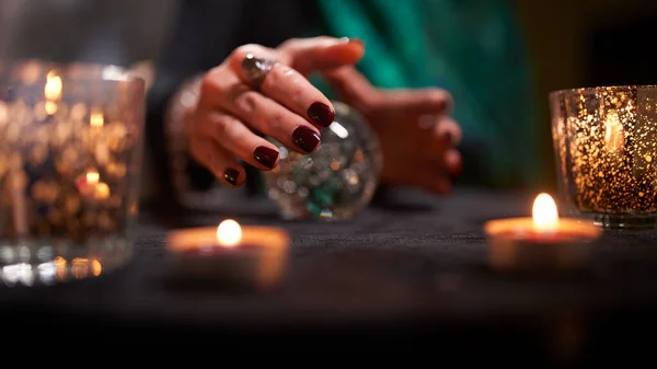 Fortuneteller females hands with predictions ball — Stock Photo, Image