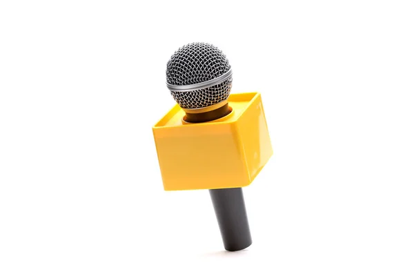 Micrófono con cubo amarillo aislado en blanco . — Foto de Stock