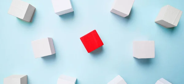 Wooden cubes blue background, business concept — Stock Photo, Image