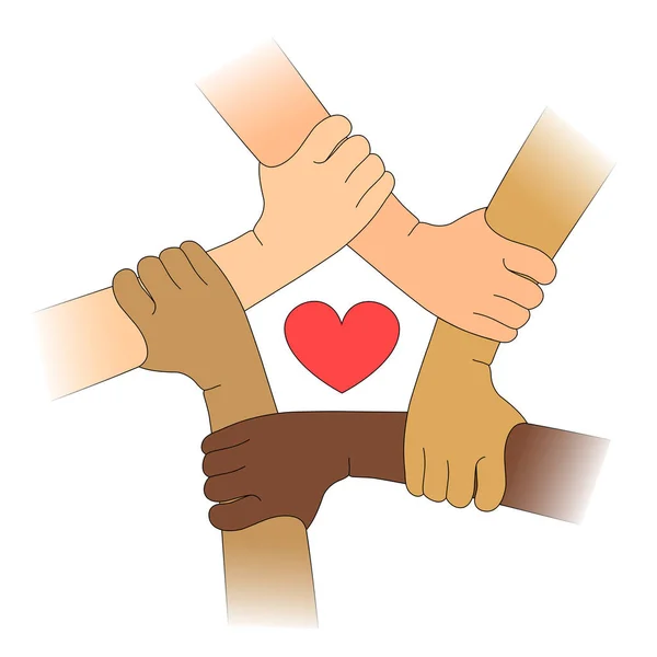 Ruce Různých Ras Srdcem — Stockový vektor