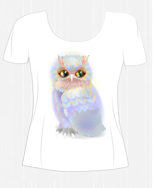 Design t-shirt con gufo fiabesco. Design per t-shirt da donna — Vettoriale Stock