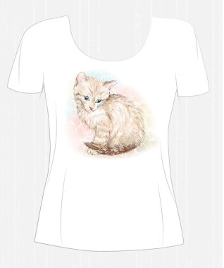 şirin yavru kedi ve çiçek ile t-shirt tasarım. Kadınlar için tasarım 