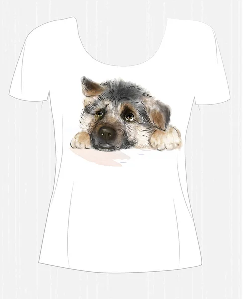 T-Shirt Design mit Schäferhund Welpe. Design für Frauen — Stockvektor