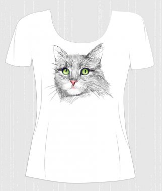 Yeşil gözlü kedi ile t-shirt tasarım. Çoraplar için tasarım