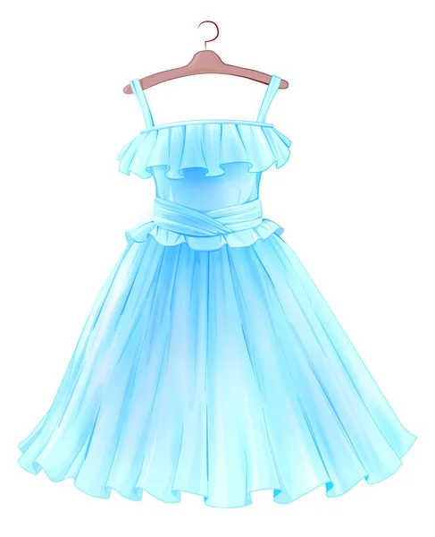 Vestido azul festivo para menina. Estilo princesa —  Vetores de Stock