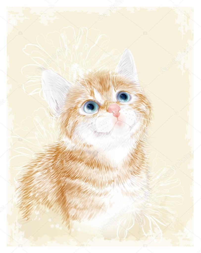 Little kitten the red marble coloring with flowers.  Ginger fluf