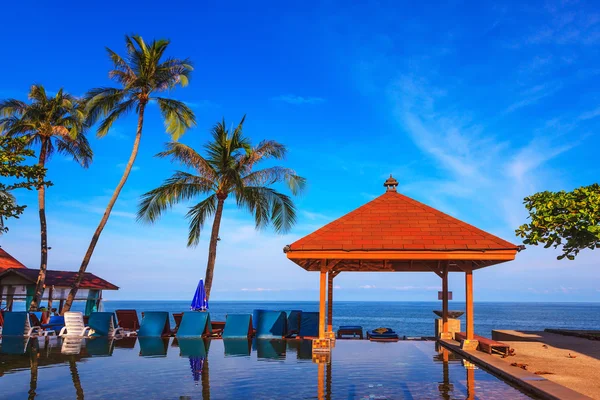 Pool with canopy surrounding by palm trees — Stock Photo, Image