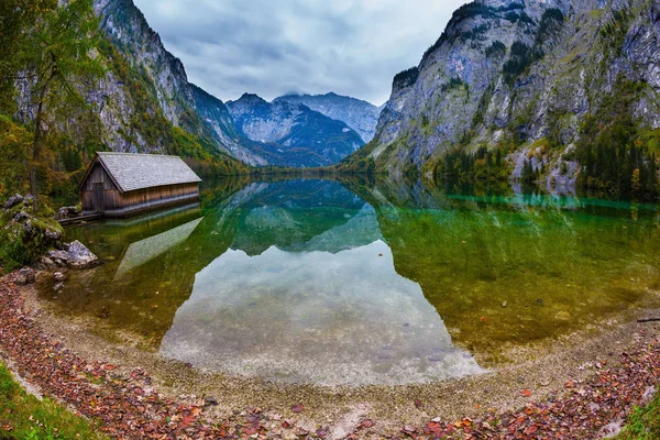 Boat garage on shores of Lake Obersee — Stock Photo, Image