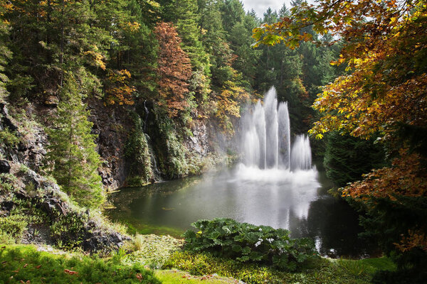 Dancing fountain in quiet pond