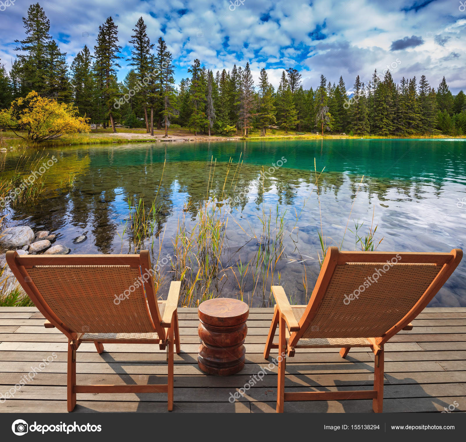 Two Comfortable Deck Chairs On The Lake Stock Photo Image By C Kavramm 155138294