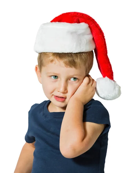 Boy in red Santa Claus cap — Stock Photo, Image