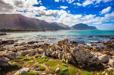  Masmavi su, kayalar ve yosun Atlantik'in. Cape Town çevresi. Kayalar penguen kolonisi National Park, Güney Afrika. Ekoturizm kavramının