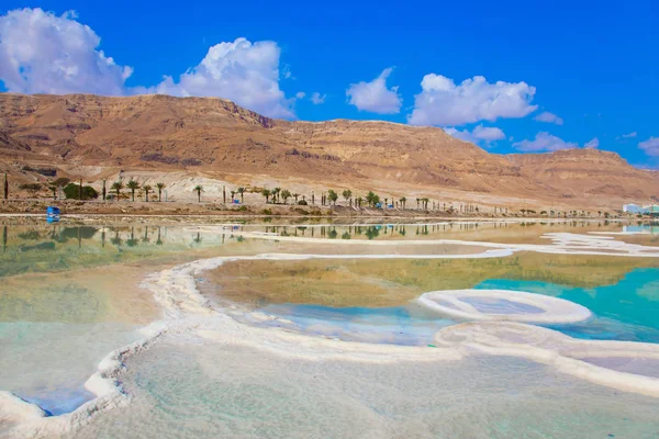 Concept Ecological Medical Tourism Reduced Water Dead Sea Israel Evaporated — Stock Photo, Image