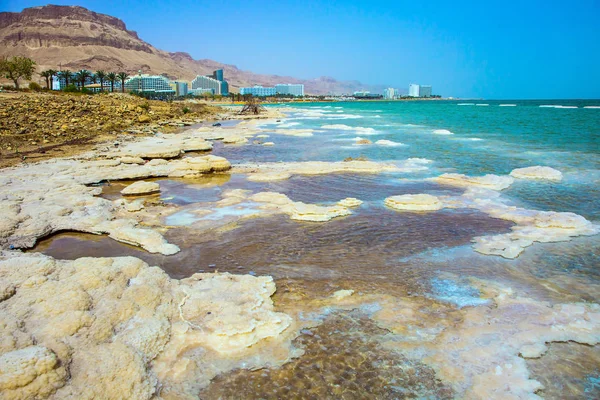 Berühmte Küste Toten Meer Heißen Sommertagen Israel Die Flache Bedeckt — Stockfoto