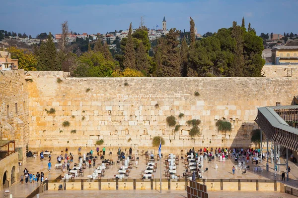 Jerusalem Israel Outubro 2014 Área Frente Muro Ocidental Templo Cheio — Fotografia de Stock