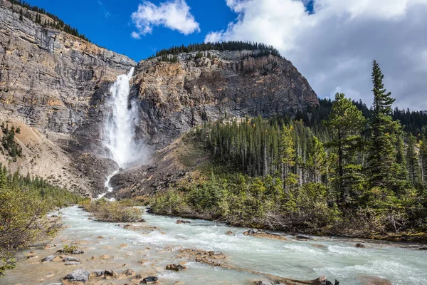 Rocky Mountains Canada Autumn Takakkaw Falls Forms Full Flowing Water — Stock Photo, Image