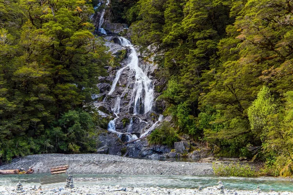 Cachoeira Panorâmica Forma Fantail Costa Oeste Ilha Sul Grande Viagem — Fotografia de Stock