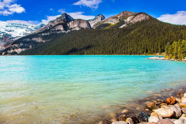 Gyönyörű Napsütéses Szép Nap Louise Kanadai Banff Nemzeti Parkban Kanadai — Stock Fotó