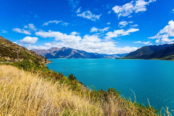 Concept Ecological Phototourism Active Tourism Mountains Surround Magical Lake Hawea — ストック写真