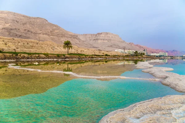 Israel Early Morning Resorts Dead Sea Picturesque White Paths Evaporated — Stock Photo, Image