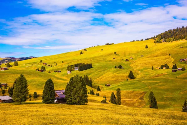 步行和生态旅游的概念 苏西阿尔卑斯山的自然景观 秋天白云石迷人的淡黄色斜坡 — 图库照片