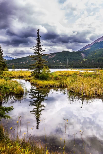 Montagne Rocciose Del Canada Nuvole Pioggia Librano Sulla Valle Lungo — Foto Stock