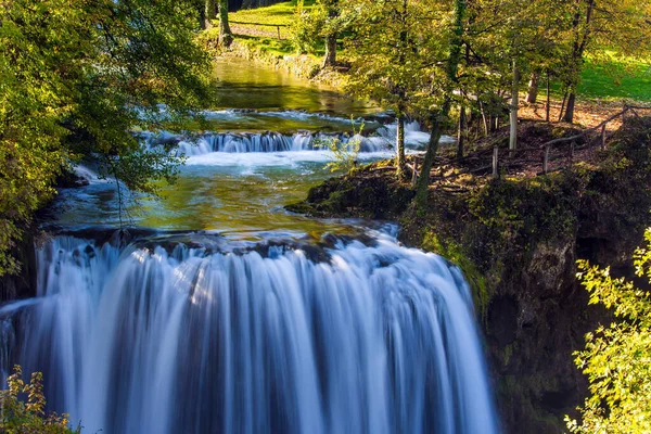 Magnificent Cascade Waterfalls Korana River Forest Surround City River Small — Stock Photo, Image