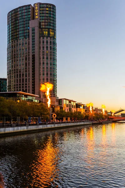 Podróż Kraniec Świata Australii Wspaniałe Nowoczesne Miasto Melbourne Ogniste Oświetlenie — Zdjęcie stockowe