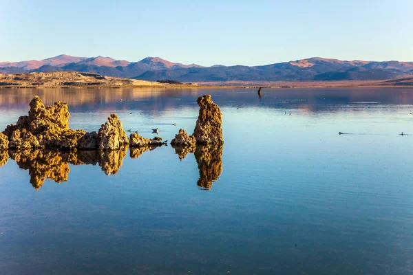Malebné Jezero Mono Kalifornie Večer Soumraku Sloupce Zbytky Tufy Odrážejí — Stock fotografie