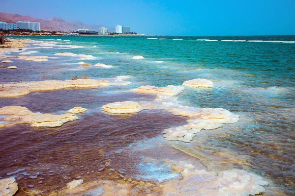 Israel Primavera Sal Evaporado Longo Costa Mar Morto Conceito Turismo — Fotografia de Stock