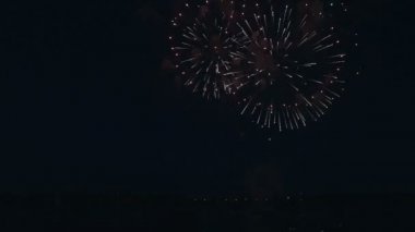 Nehrin üzerinde arka plan siyah gökyüzünün altında güzel havai fişek.