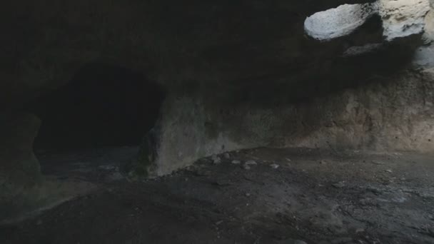 Cave city Eski-Kermen medieval fortress town in peninsula of Crimea. — Stock Video