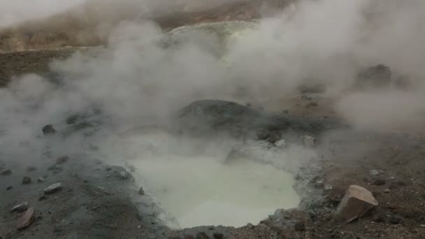 Mud bath in crater of Mutnovsky volcano. — Stock Video