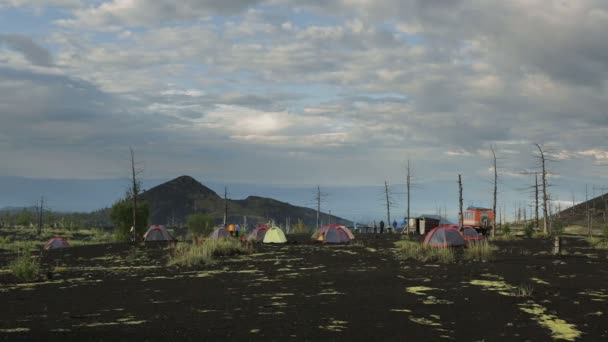 Camping i parkeringen helikopter i döda skogen — Stockvideo